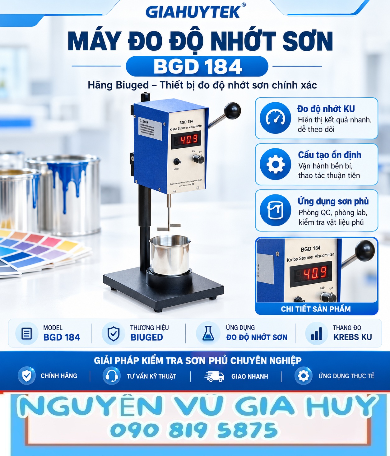 Máy đo độ nhớt sơn Biuged BGD 184 với cánh đo Krebs Stormer và màn hình số