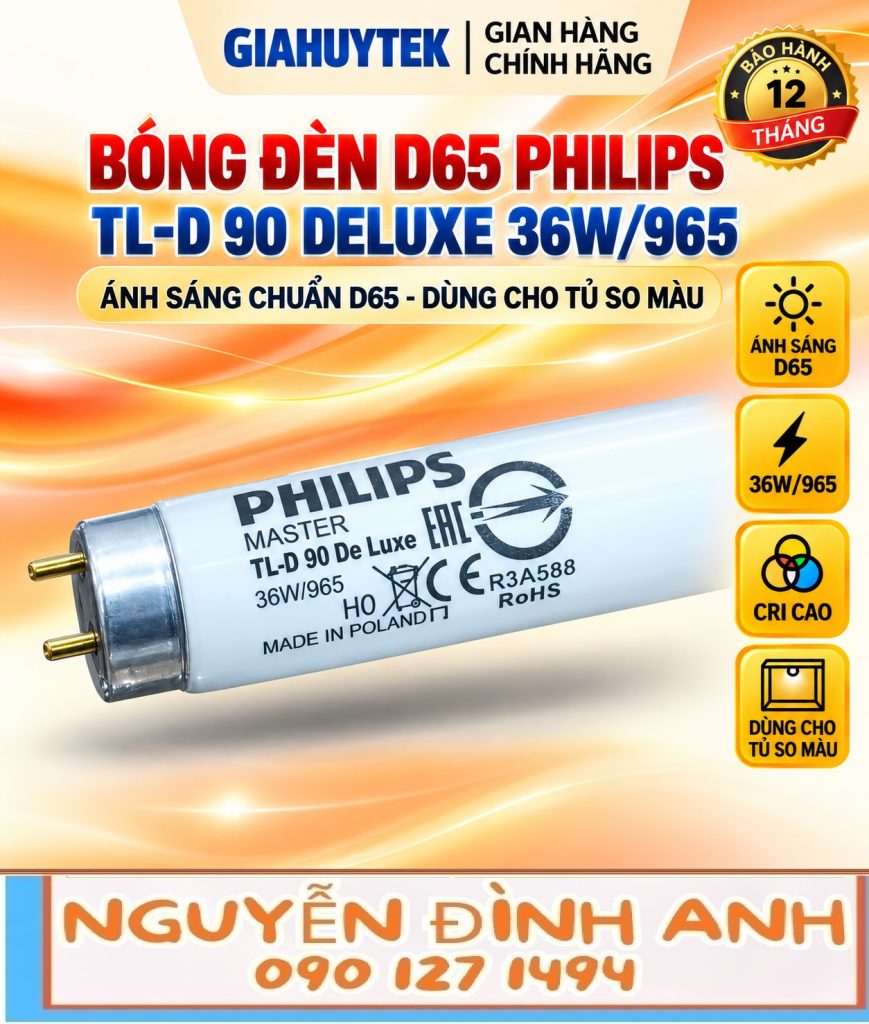 Bóng đèn Philips MASTER TL-D 90 De Luxe 36W/965 dùng đối chiếu nguồn so màu D65